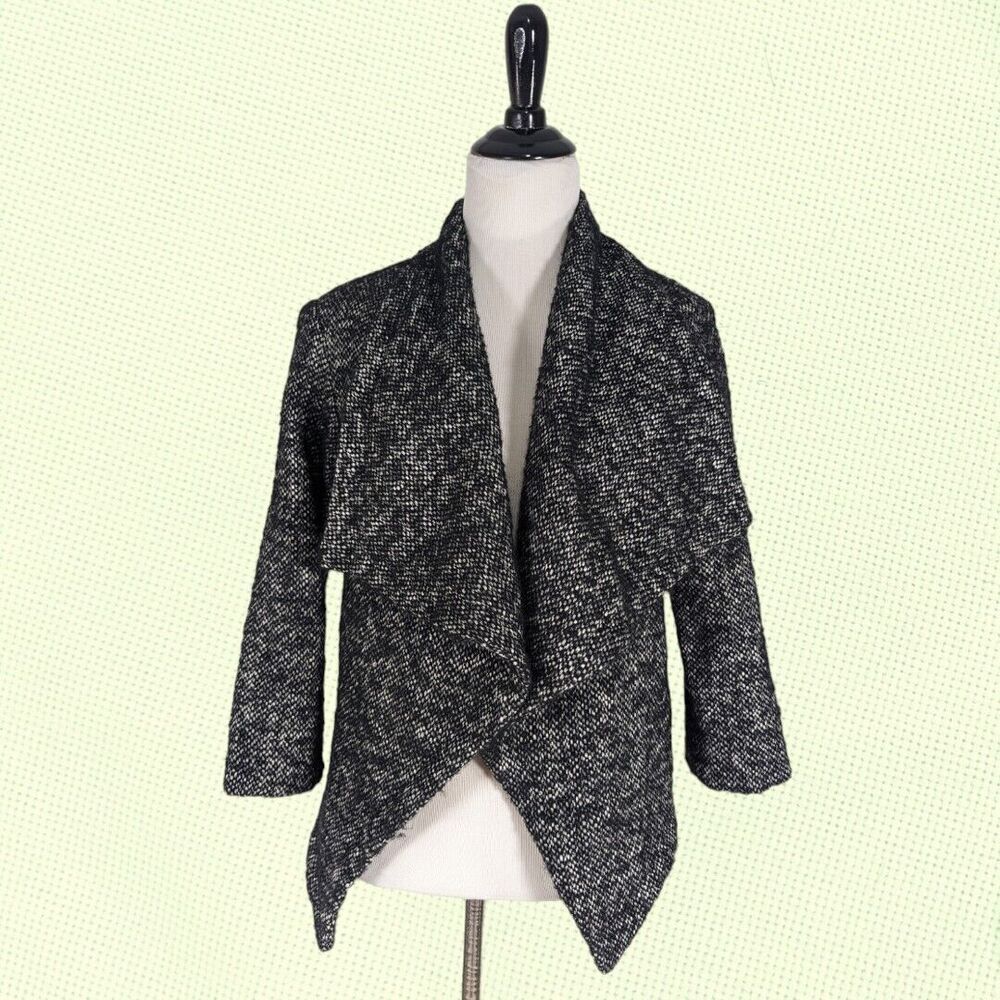 Ulla Johnson Blazer 8 Black Drape Waterfall Black White Wool Alpaca Mohair‎